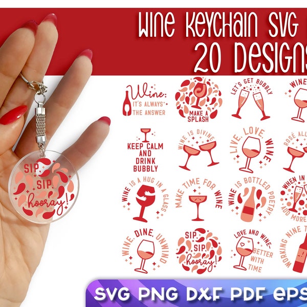 Wine Keychain SVG Bundle | Alcohol Quotes SVG | Wine SVG Keychain