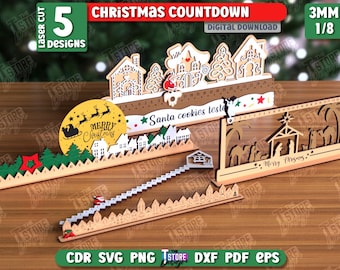 3d Christmas countdown laser cut bundle, days until Christmas svg, xmas advent countdown calendar, nativity Christmas countdown laser cut