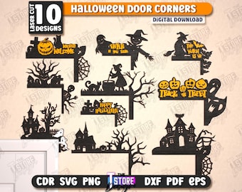 3d Halloween door corner laser cut bundle, spooky trim corner laser cut, witchy door corner signs, haunted house door topper, pumpkin svg