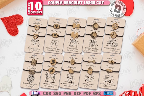 Couple bracelets laser cut bundle, love quotes svg, Valentines bracelets svg, jewelry svg, wooden friendship bracelets, matching bracelets