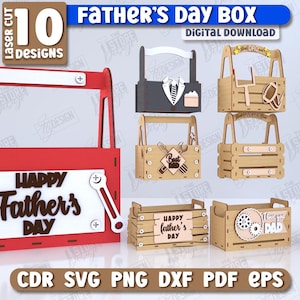 Vatertagsboxen Laser Cut Bundle, Muster Geschenkbox SVG, Geschenkbox zum Vatertag für Bier und Snacks, Bierdose SVG, Box für Papa Geschenk SVG