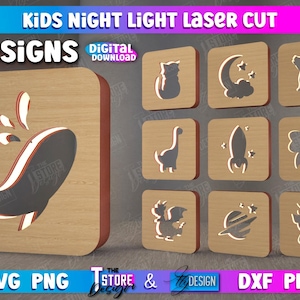 Kids Wooden Led Night Lamps Bundle, 3D Animals Led Light Box Lasercut, Baby Night Light Lamp Laser cut, Baby Room Decor, Kid Room Decoration