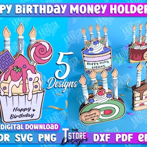 Personnaliser le porte-monnaie d'anniversaire, cadeau d'anniversaire, porte-monnaie pour gâteau d'anniversaire, porte-monnaie en argent, porte-monnaie 3D joyeux anniversaire anniversaire svg