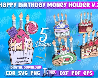 Customize Birthday Money Holder, Birthday Gift, Birthday Cake Money Holder, Money Gift Holder, 3D Happy Birthday Birthday money holders svg