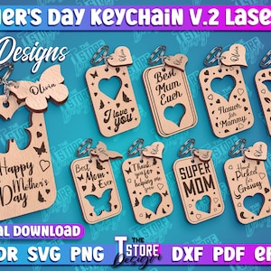 Pacchetto taglio laser portachiavi festa della mamma / regalo festa della mamma taglio laser SVG / regalo mamma portachiavi pop-up / citazioni mamma SVG / file di carte portachiavi