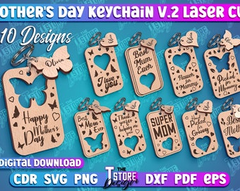 Mother's Day Keychain Laser Cut Bundle | Mother Day Gift Lasercut SVG | Mom Gift Pop up  keyring | Mother Quotes SVG | Keychain Card Files