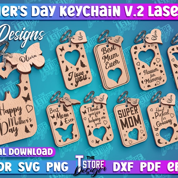 Mother's Day Keychain Laser Cut Bundle | Mother Day Gift Lasercut SVG | Mom Gift Pop up  keyring | Mother Quotes SVG | Keychain Card Files