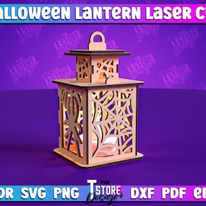 Halloween Lantern Laser Cut Design, Halloween Candle Tealight Holder, Spooky Scene Lamp Lasercut, 3D Halloween Lantern Laser cut File