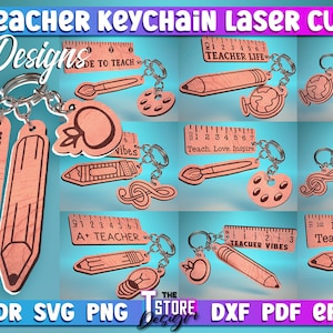 Paquete de corte láser de llavero de profesor / Paquete SVG de corte láser / Archivos CNC