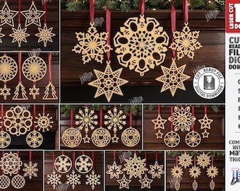 Christmas Garland SVG - Laser Cut Snowflake Ornaments - Hanging Christmas Decorations - Wooden Holiday Garland svg