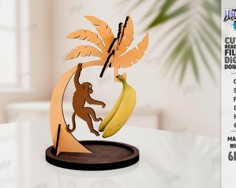 3d Banana Holder With Hooks Laser Cut Bundle, Funny Shelf Sitter