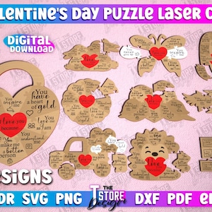 Valentine&#39;s Day Puzzles Laser Cut Bundle, Reasons why I love you puzzle laser cut, Wooden Love Puzzle, Couple Puzzle Game, Love Game Design