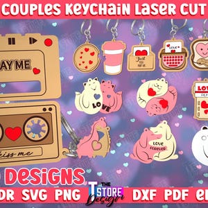Valentine&#39;s Day Couple Keychains Bundle, Matching Keychains Laser cut, Interlocking Wooden Keychain, Couple Keychains Laser Cut Design v.2