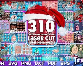 Super Mega Bundle Noël et boucles d’oreilles découpées au laser | Méga pack laser de Noël | Énormes boucles d’oreilles Laser Bundle | Gravure SVG | Fichiers CNC