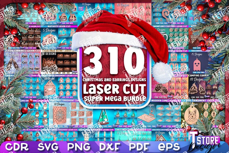 Super Mega Bundle Weihnachten und Ohrringe Laser Cut Mega Weihnachts Laser Bundle Riesige Ohrringe Laser Bundle Gravur SVG CNC Dateien Bild 1