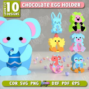 Easter egg holder papercut bundle, animals egg holder svg, happy easter svg, paper easter egg holder, chocolate egg wrap svg, easter bunny