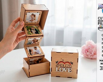 3d Wooden Love Photo Memory Box Laser Bundle, Valentines Day Photo