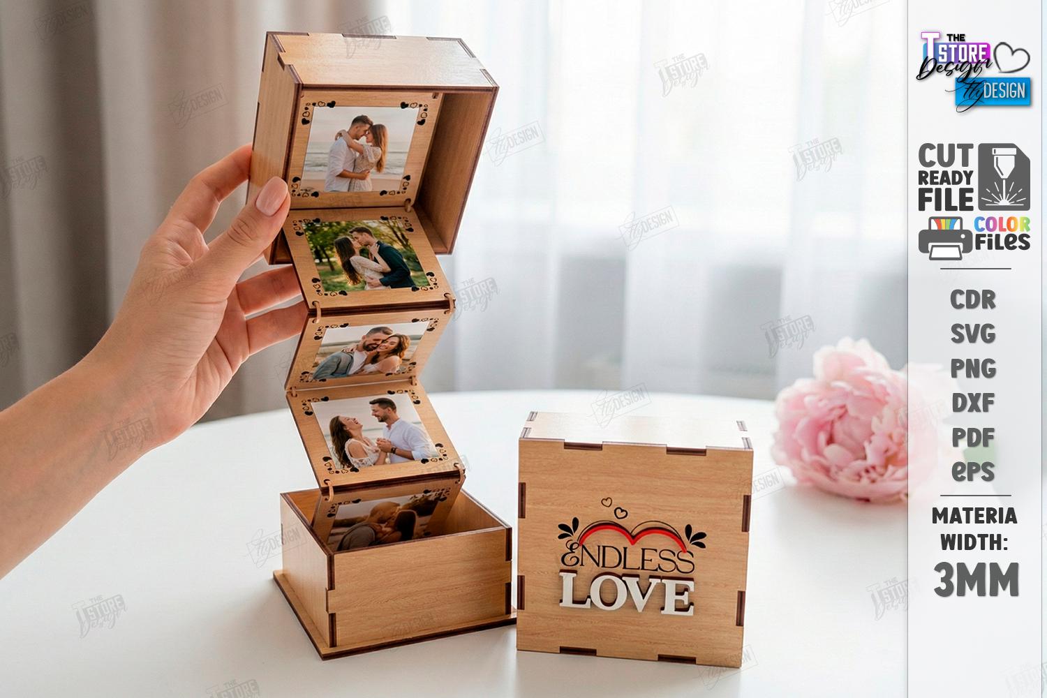 3d Wooden Love Photo Memory Box Laser Bundle, Valentines Day Photo