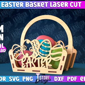 Easter Basket Laser Cut Easter Gift Basket Laser SVG Happy Easter Easter Egg Basket Design Laser Cut Easter Basket Design Bunny SVG image 6