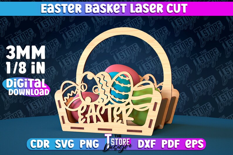 Easter Basket Laser Cut Easter Gift Basket Laser SVG Happy Easter Easter Egg Basket Design Laser Cut Easter Basket Design Bunny SVG image 6