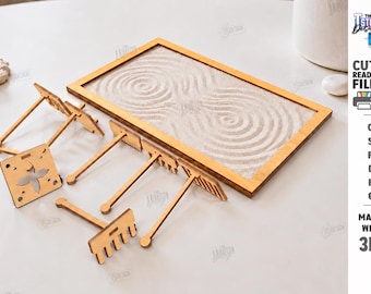 Mini Jardim Zen em SVG - Jardim de Areia para Mesa Cortado a Laser - Decoração Zen Japonesa - Presente para Mindfulness
