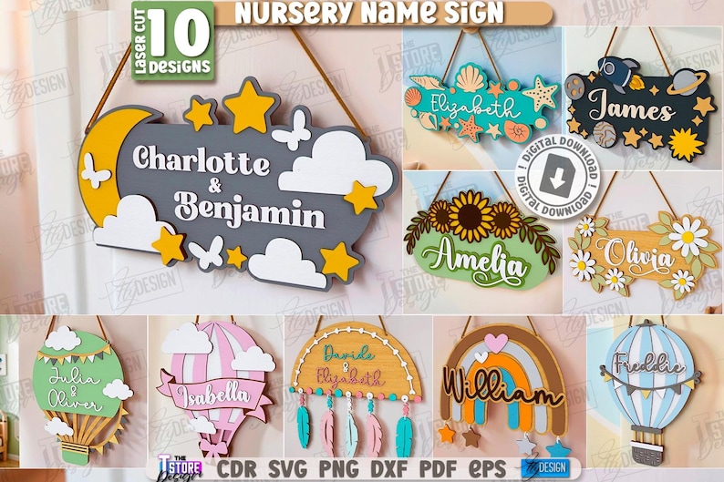 Laser Cut 3D Nursery Name Sign Bundle (svg, Eps, Png, Pdf, Dxf) - Etsy