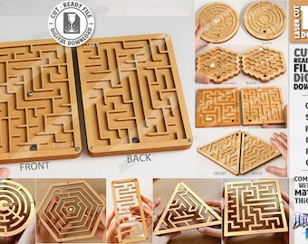 Pocket wooden maze game laser cut bundle, 3d labyrinth maze toys, maze puzzle, labyrinth game svg, montessori game, educational toy svg