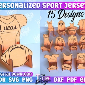 Personalized sports jerseys laser cut, 3D customize laser, sport sign with stand, baseball display svg, Soccer Sport Jersey Ornament, 3d cnc