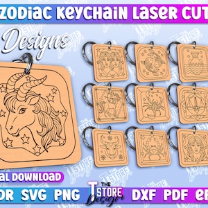 Brelok do kluczy ze znakami zodiaku wycinany laserowo, astrologia SVG, okrągły brelok do kluczy z horoskopami, zestaw drewnianych breloków ze znakami zodiaku, spersonalizowany grawerowany brelok