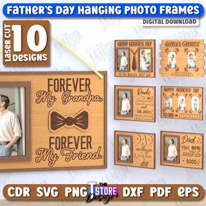 Father&#39;s Day Hanging Photo Frames Lasercut Bundle, Grandpa Gift, Dad Photo Frame, Fathers Day Picture Frame, Personalized Photo Frame Hanger