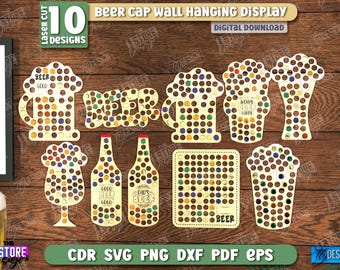 Wooden beer cap wall hanging display laser cut bundle, beer bottle cap holders, personalized beer bottle cap collector, man cave decor laser