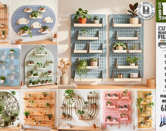 Plant Wall Organizer svg - Pegboard Plant Shelf svg - Modular Wall Garden svg