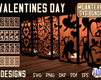 Valentinstag Laterne SVG Bundle | Papierhandwerk | Papier Lampe SVG | Mittlere Größe v.1