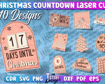 Christmas Countdown Laser Cut SVG Bundle | Days Till Christmas  SVG Design | Xmas Laser Cut Files