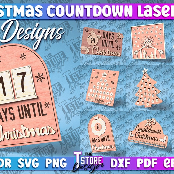 Christmas Countdown Laser Cut SVG Bundle | Days Till Christmas  SVG Design | Xmas Laser Cut Files