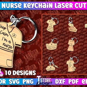 Paquete láser de llavero de enfermera / Enfermera exfolia corte láser / Llavero de médico de madera / Regalo de enfermera / Enfermera para ser cortada con láser / Archivos láser de enfermera