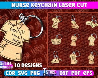 Pacchetto laser portachiavi infermiera / taglio laser scrub infermiera / portachiavi medico in legno / regalo infermiera / infermiera da tagliare al laser / file laser infermiera