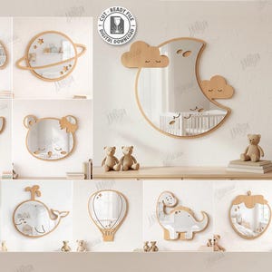 3d Kids room wall mirror laser cut bundle, nursery decor, layered mirror frame, nursery mirror design, home decor, baby mirror svg, animal