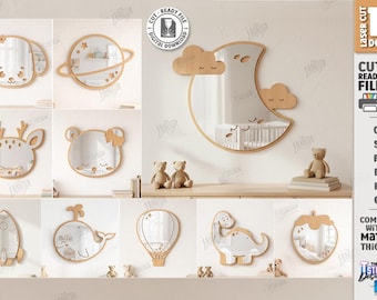 3d Kids room wall mirror laser cut bundle, nursery decor, layered mirror frame, nursery mirror design, home decor, baby mirror svg, animal
