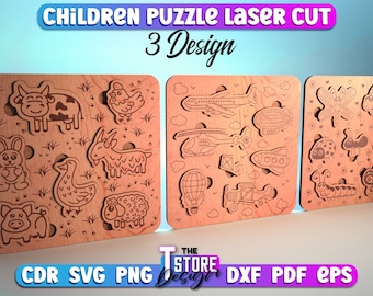 Puzzle per bambini Taglio laser / Design SVG per bambini / File tagliati al laser / Design di giochi