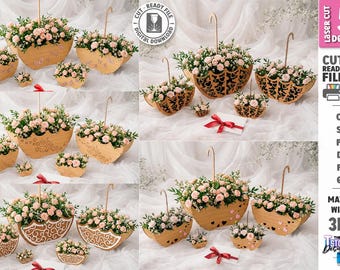 Umbrella Flower Box Laser Cut - Wedding Centerpiece Decor - Bridal Shower Gift Box - Wooden Flower Holder svg