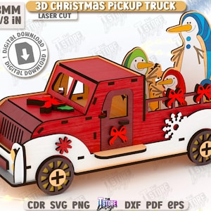 Snowman Christmas pick up truck laser cut, 3d Christmas truck svg, Xmas shelf sitter, pickup kids toy laser cut, Christmas characters svg
