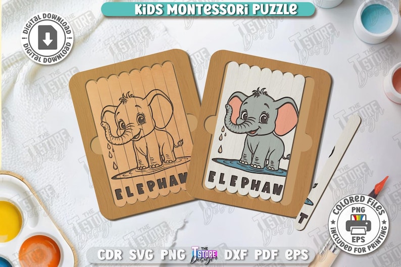 Wooden Kids Montessori Puzzles Laser Cut Bundle, 3D Animal Puzzle Set ...