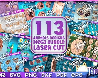 Dieren mega lasergesneden bundel SVG | Enorme dieren lasergesneden bundel | Dierengravure lasergesneden bundel | Laserontwerp voor huisdieren | Babydieren