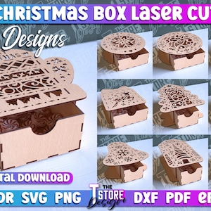 Weihnachtsbox Laser Cut | Xmas Box Laser Dateien | Weihnachtsdekorative Geschenkbox aus Holz | Weihnachtsformen laser cut | Geschenk-Kasten SVG-Datei