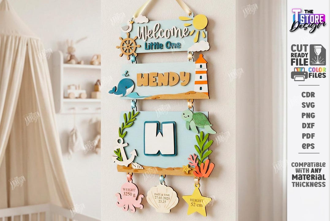 3d Layered Baby Birth Announcement Sign SVG – Laser Cut Name Plaque ...