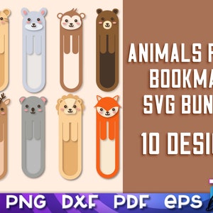 Segnalibro animali SVG / disegno di carta animali / segnalibro carino per bambini / animali tagliati su carta / segnalibro in formato SVG / segnalibro papercut