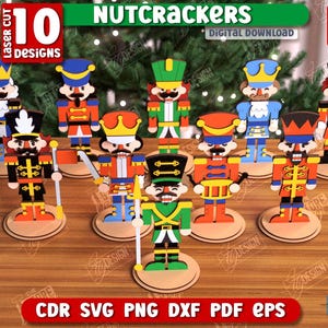 3d Nussknacker Laser geschnitten Bundle, stehender Nussknacker svg, Weihnachten hölzernes Wohndekor svg, hölzerne geschichtete Nussknacker, Regalsitter svg