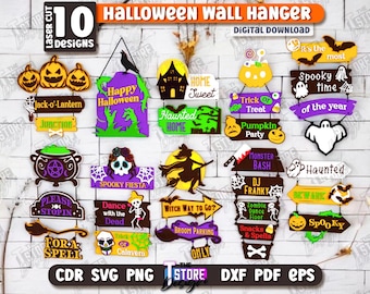 3d Halloween signs laser cut bundle, Halloween wall hanger laser cut, Halloween quotes svg, haunted house wall signs, spooky welcome signs
