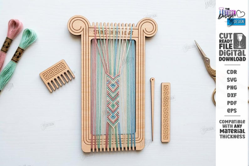 Weefgetouw kit lasergesneden - armband maker frame - doe-het-zelf gereedschapsset - vriendschap armband maker svg afbeelding 3